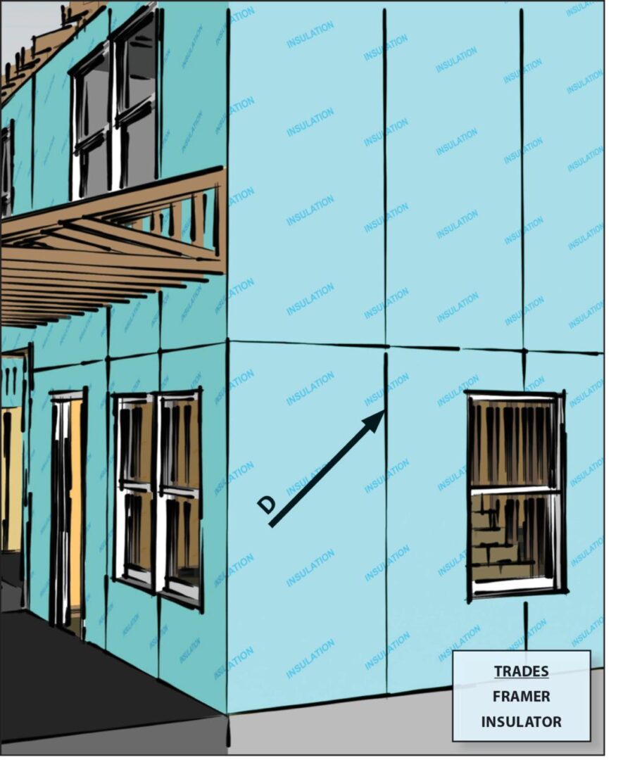 Continuous insulation drawing on building exterior